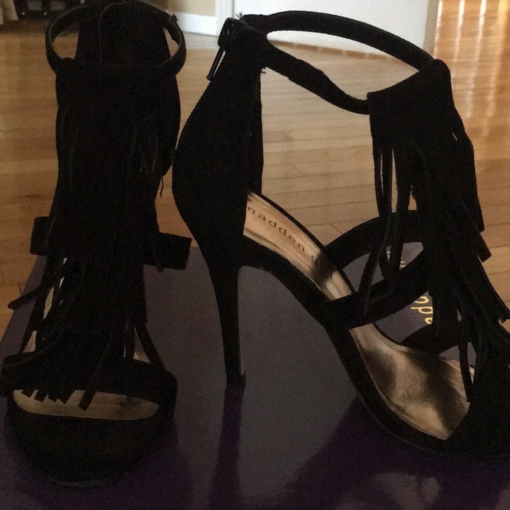 Madden Girl black fringe sandals size 6